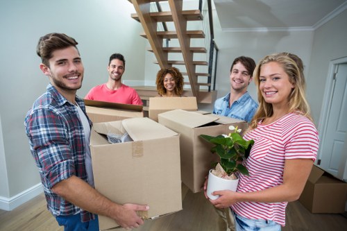 Professional team preparing office items for move
