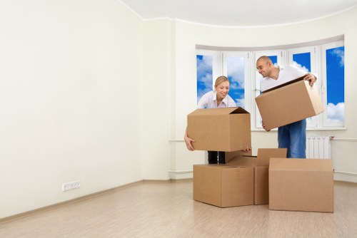 Business team planning a commercial move with a moving van